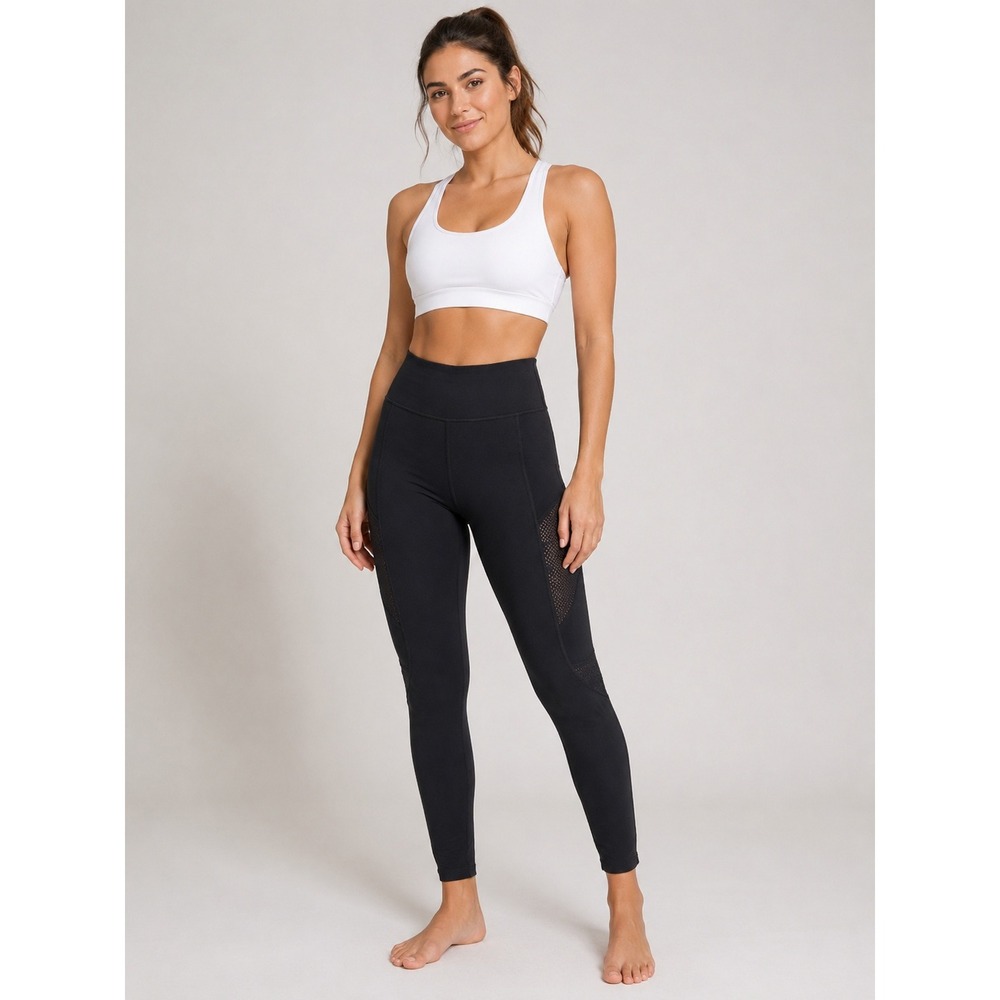 Forever‎ 21 Women Black Mesh Panel Activewear Leggings High Waist XS NEW